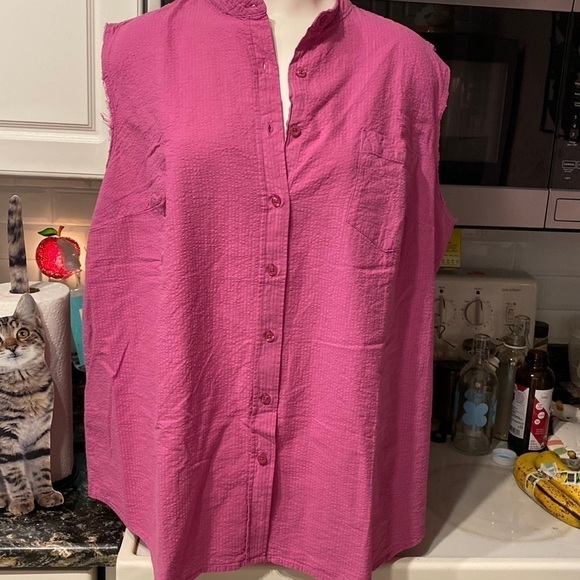 P womens Woman Within solid pink sleeveless button plus size top 1X 22/24 - Picture 1 of 6